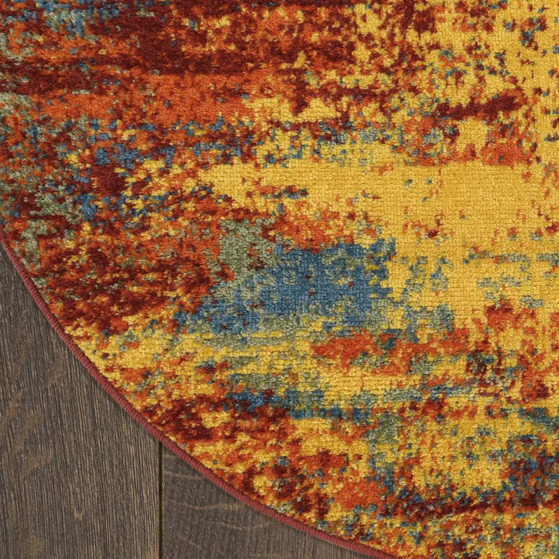 4' Flame Yellow And Orange Round Abstract Indoor Outdoor Area Rug Homeroots Outdoor