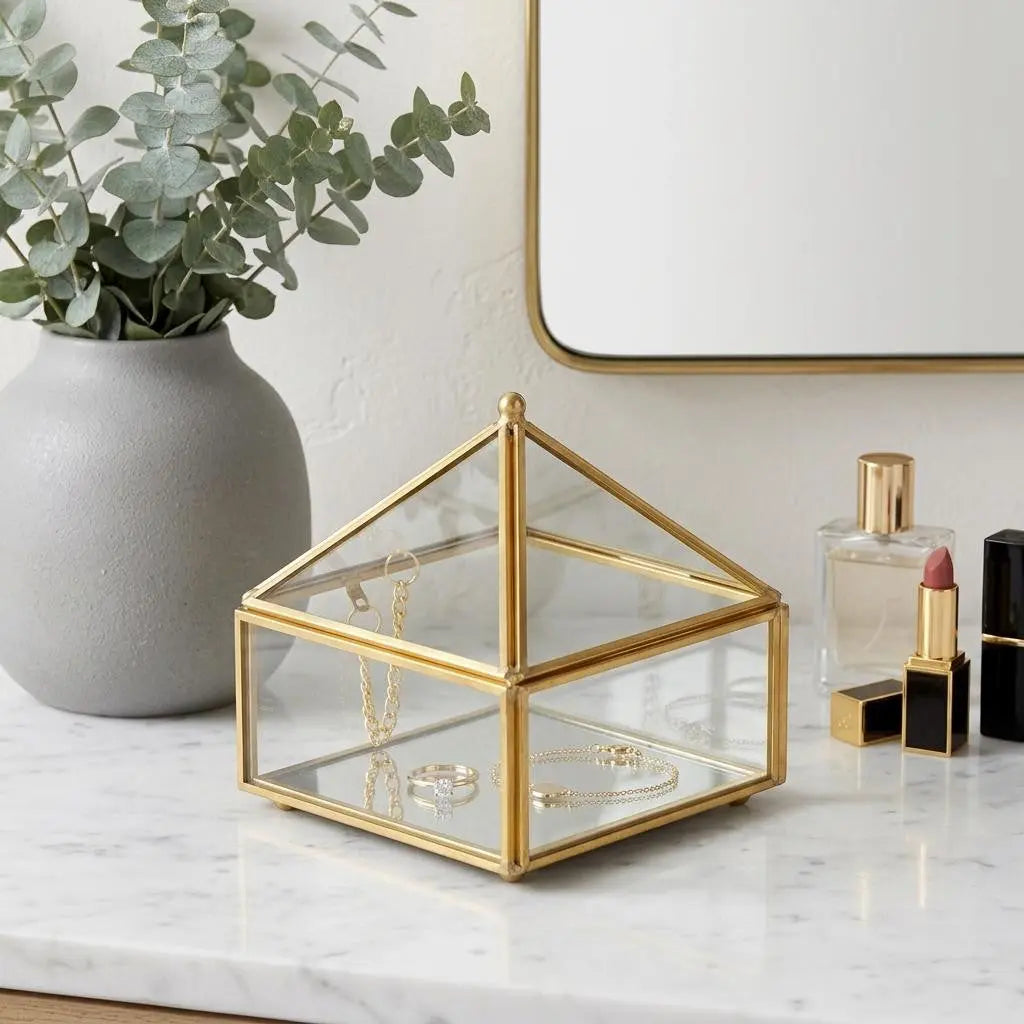 4" Gold Glass Mirrored Accessory Box With Metal Accents Homeroots Organization