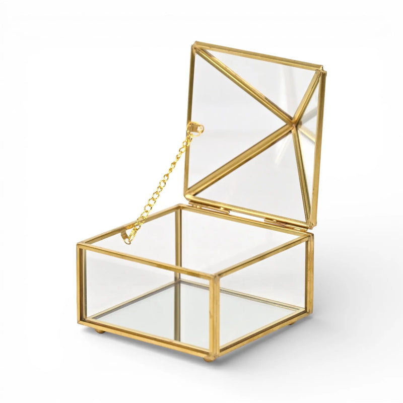 4" Gold Glass Mirrored Accessory Box With Metal Accents Homeroots Organization