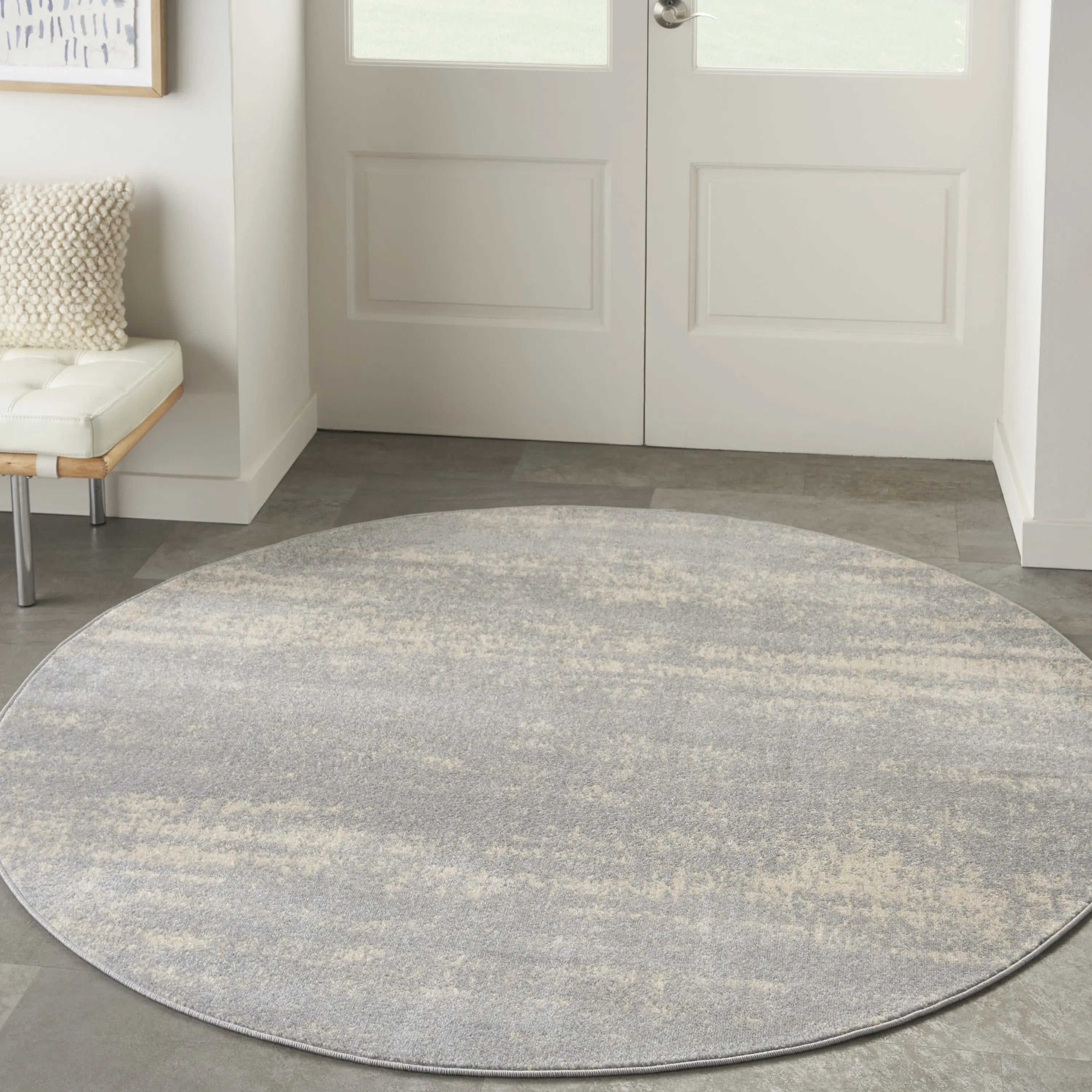4' Gray And Beige Round Abstract Indoor Outdoor Area Rug Homeroots Outdoor