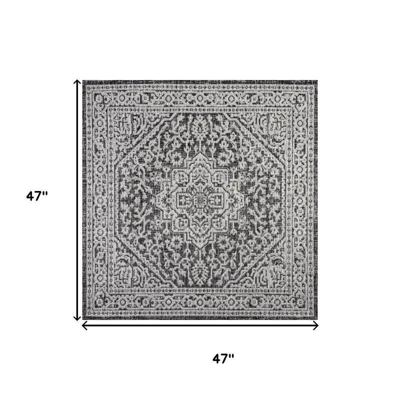 4' Gray And Black Square Medallion Indoor Outdoor Area Rug Homeroots Outdoor