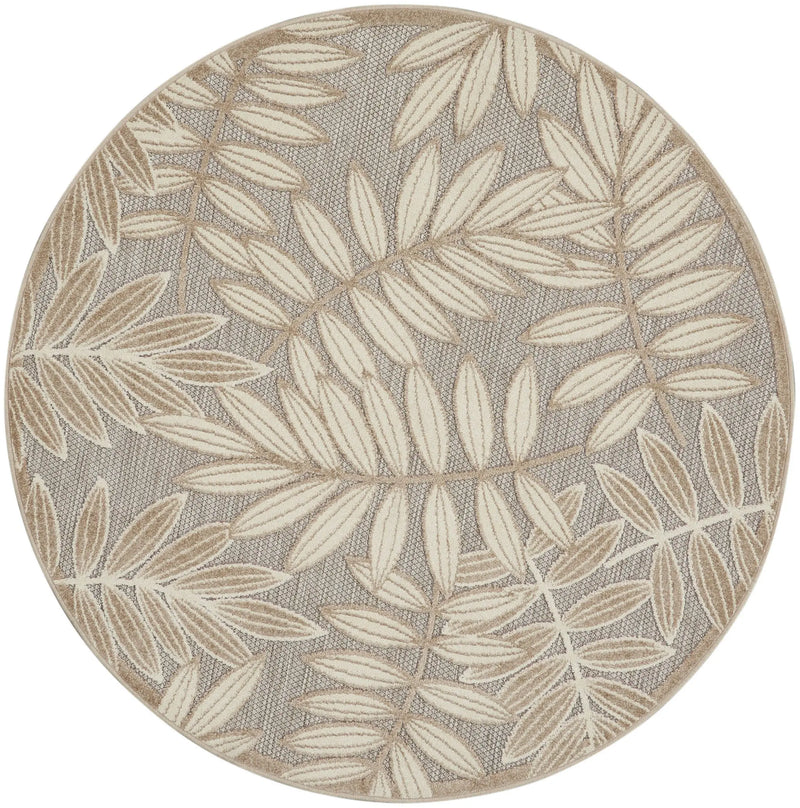 4' Gray And Ivory Round Floral Indoor Outdoor Area Rug Homeroots Outdoor