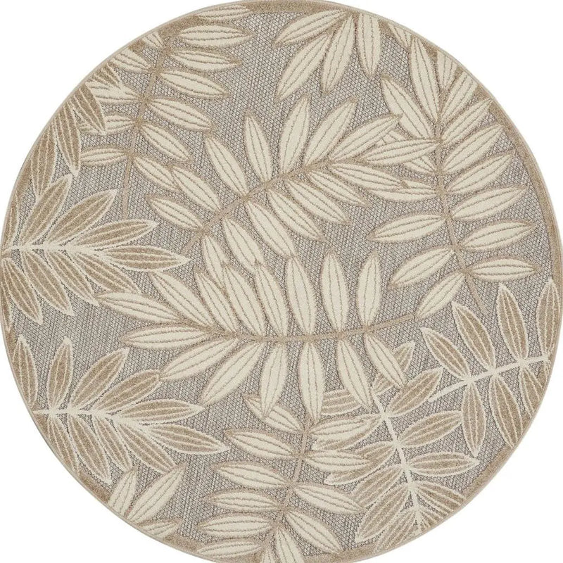 4' Gray And Ivory Round Floral Indoor Outdoor Area Rug Homeroots Outdoor