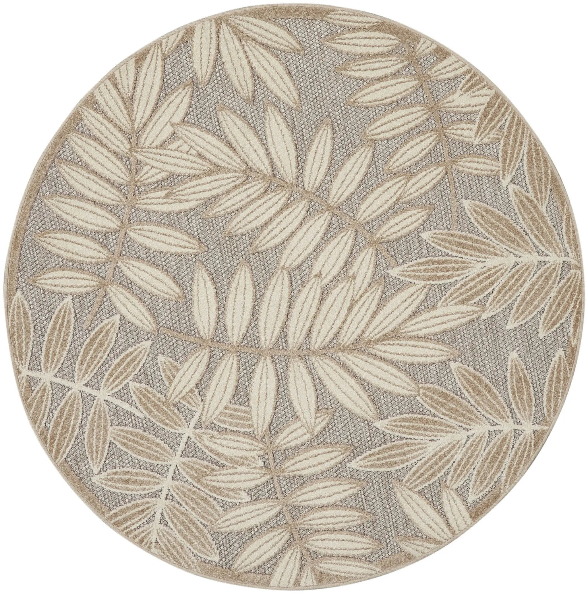 4' Gray And Ivory Round Floral Indoor Outdoor Area Rug Homeroots Outdoor