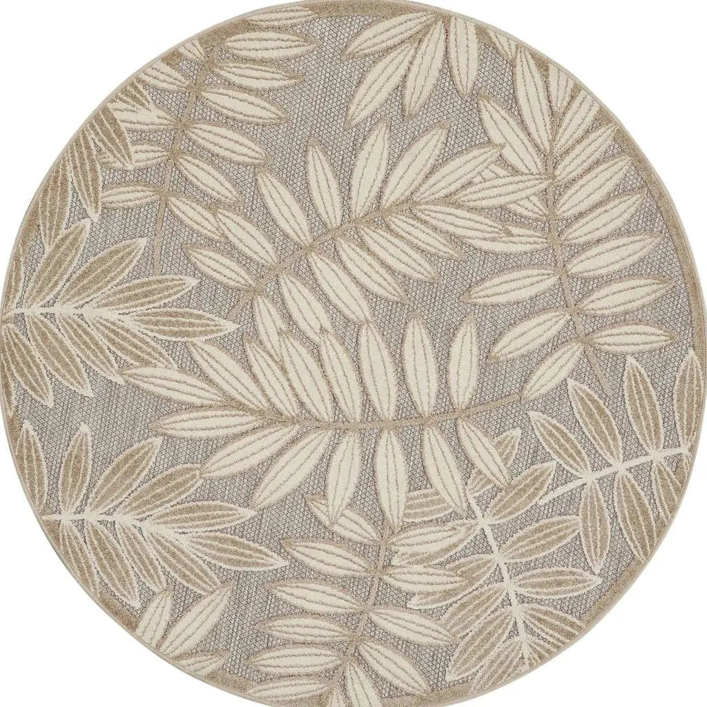 4' Gray And Ivory Round Floral Indoor Outdoor Area Rug Homeroots Outdoor