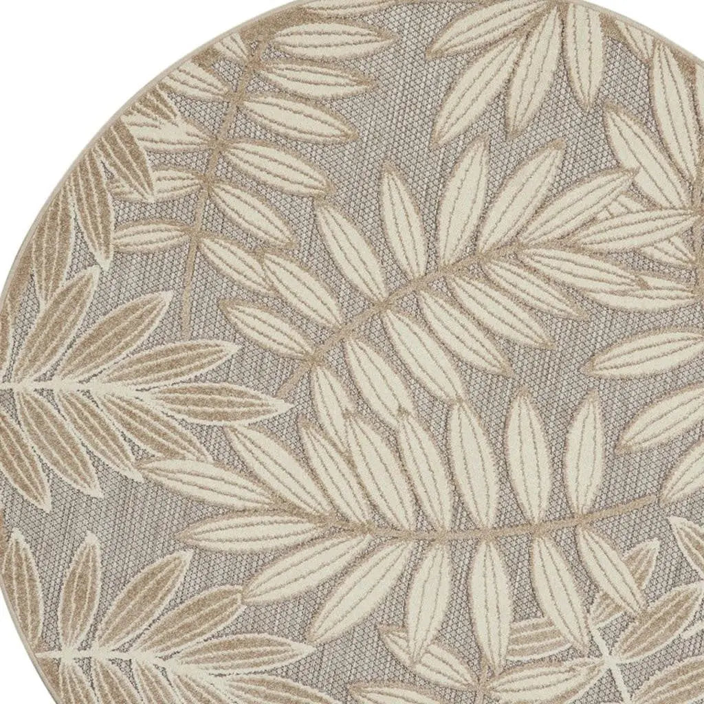 4' Gray And Ivory Round Floral Indoor Outdoor Area Rug Homeroots Outdoor