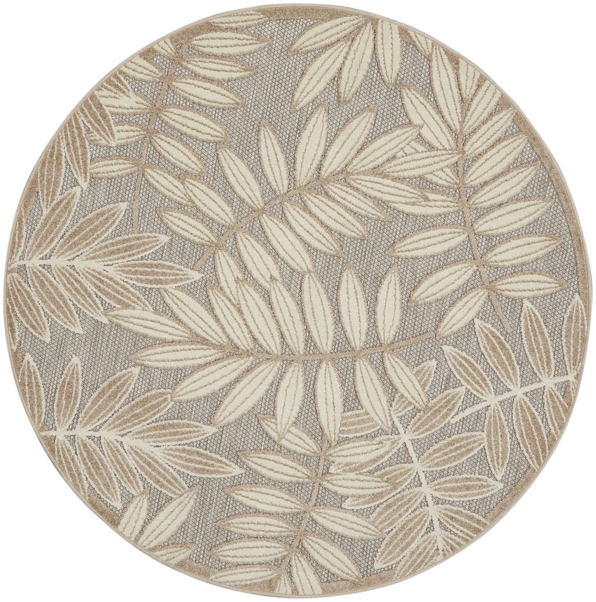 4' Gray And Ivory Round Floral Indoor Outdoor Area Rug Homeroots Outdoor