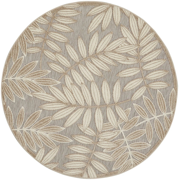 4' Gray And Ivory Round Floral Indoor Outdoor Area Rug Homeroots Outdoor