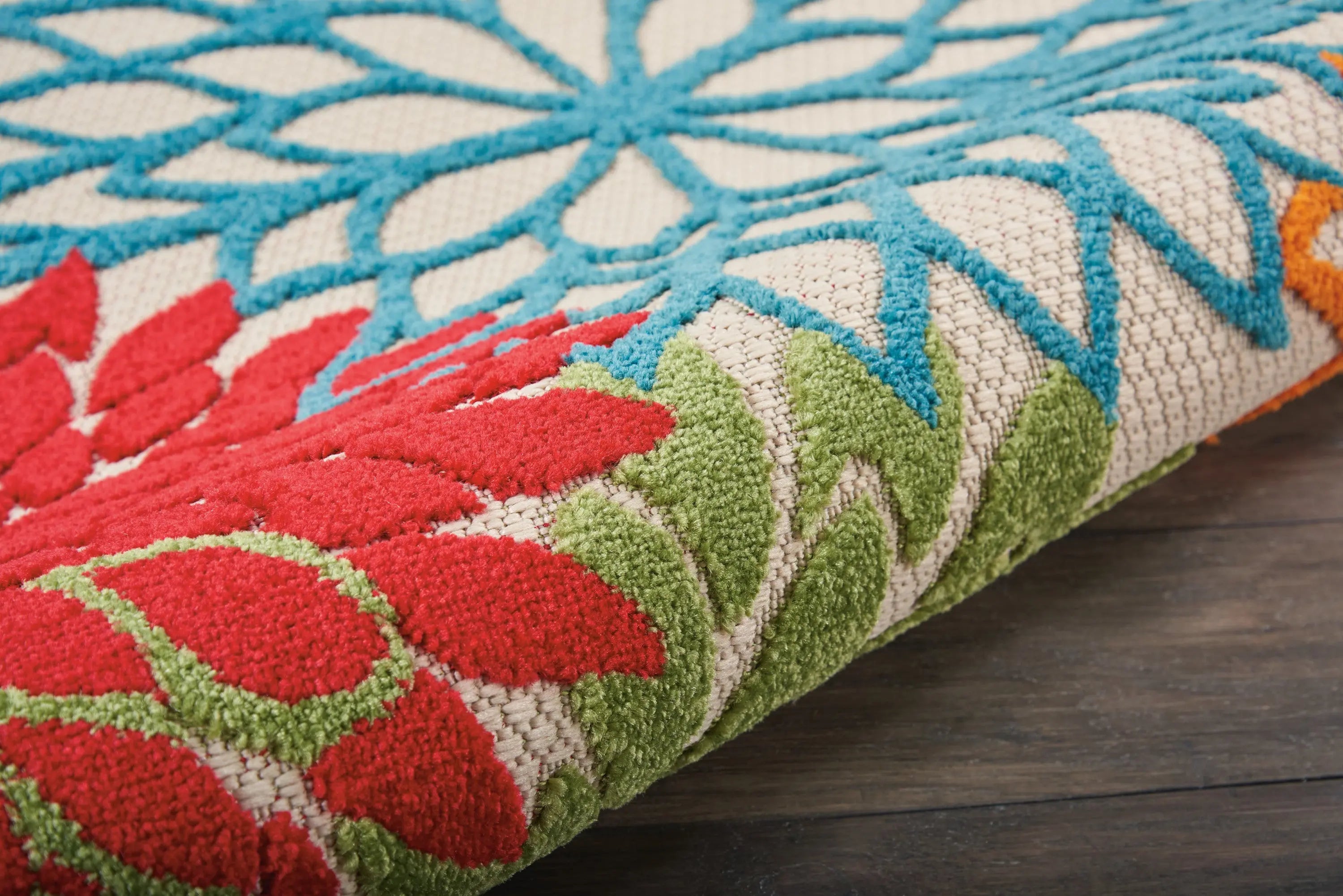 4' Green Orange Red And Blue Round Floral Indoor Outdoor Area Rug Homeroots Outdoor