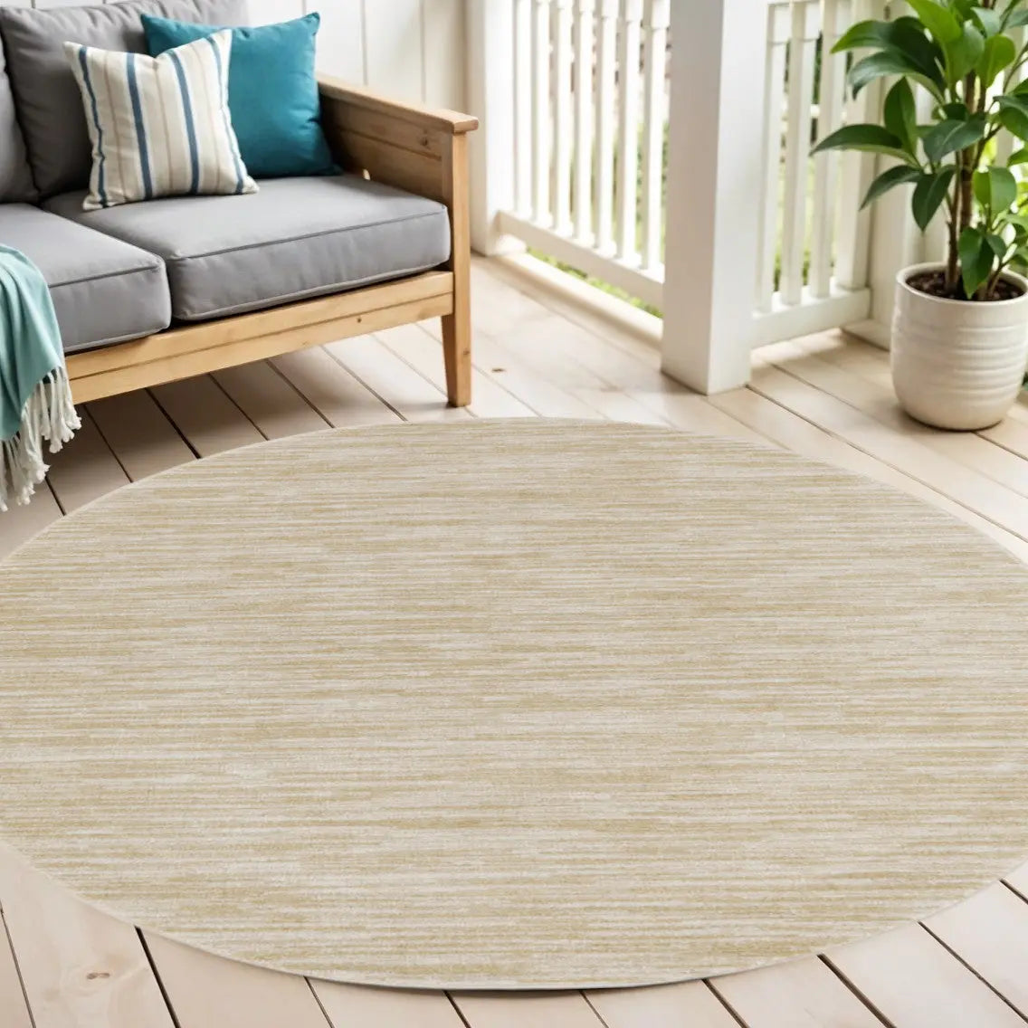 4' Ivory And Gold Round Abstract Indoor Outdoor Area Rug Homeroots Outdoor