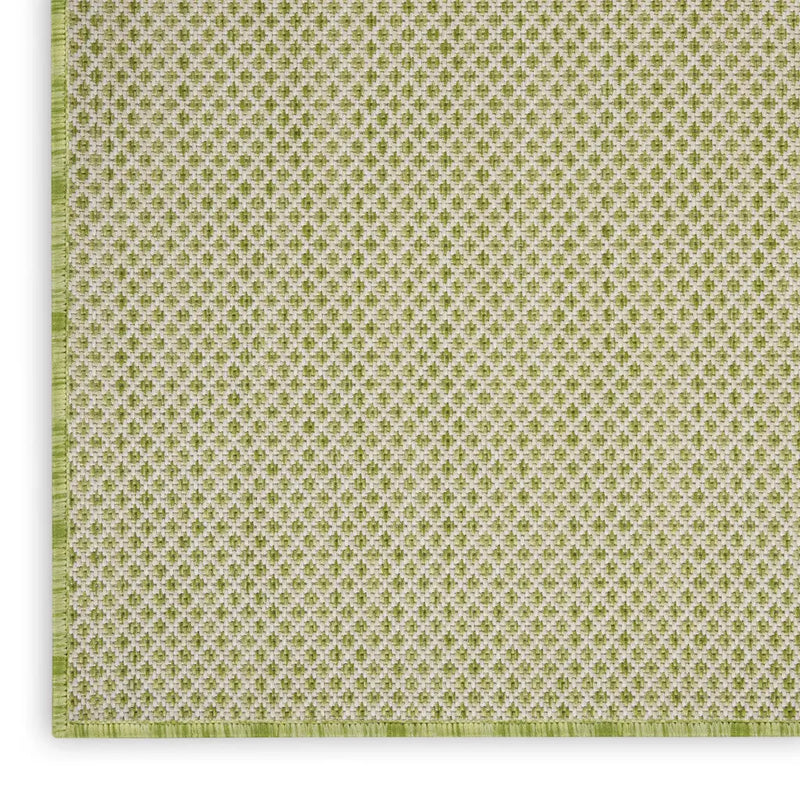 4' Ivory And Green Square Geometric Indoor Outdoor Area Rug Homeroots Outdoor