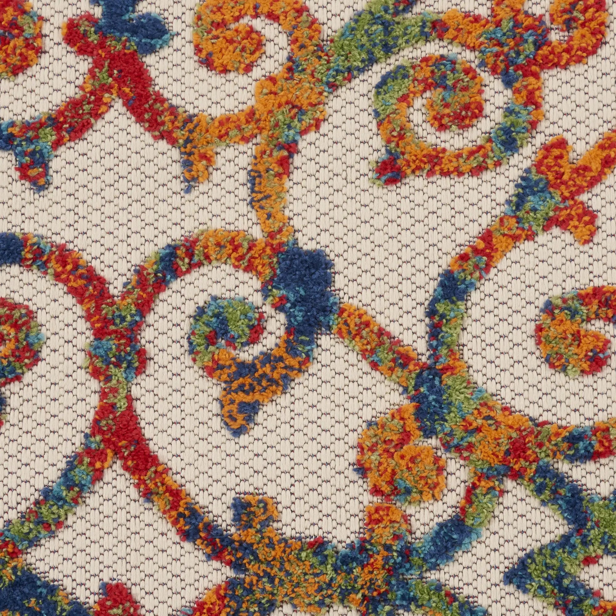 4' Ivory Blue Orange And Green Round Trellis Indoor Outdoor Area Rug Homeroots Outdoor