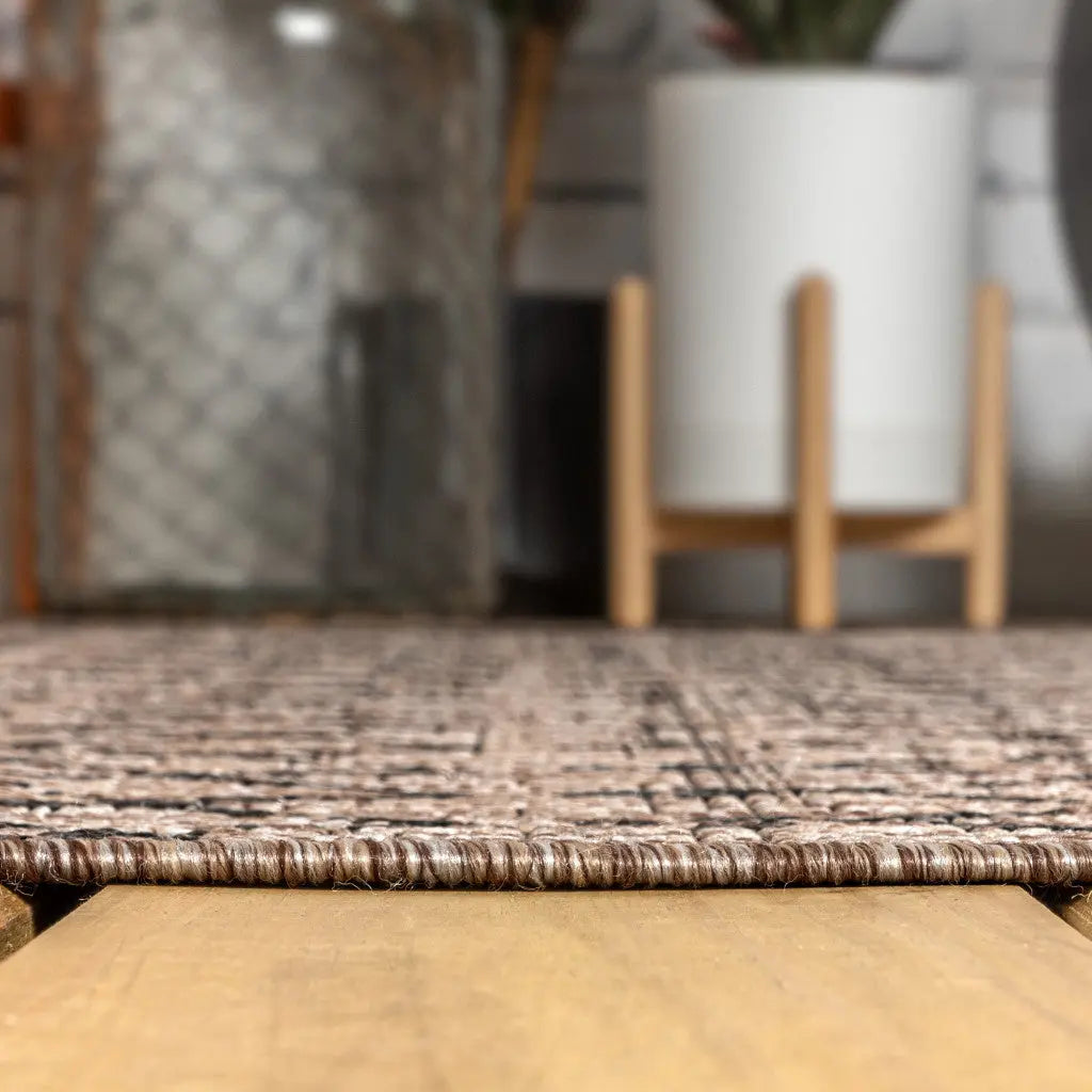 4' Natural And Black Square Trellis Indoor Outdoor Area Rug - GreatEagleInc