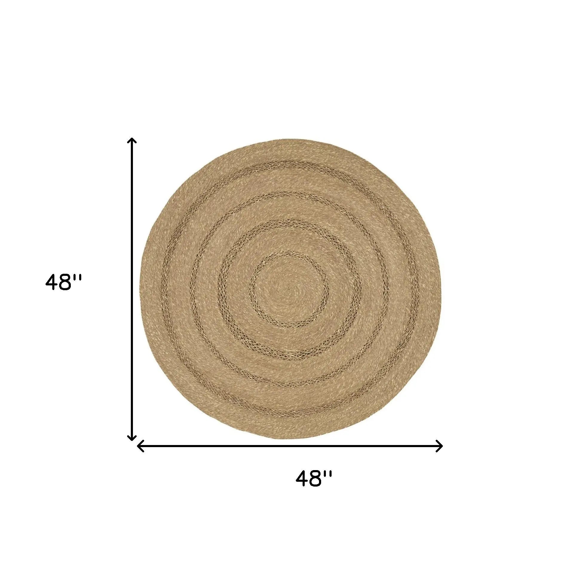 4' Natural And Brown Round Handmade Indoor Outdoor Area Rug Homeroots Outdoor