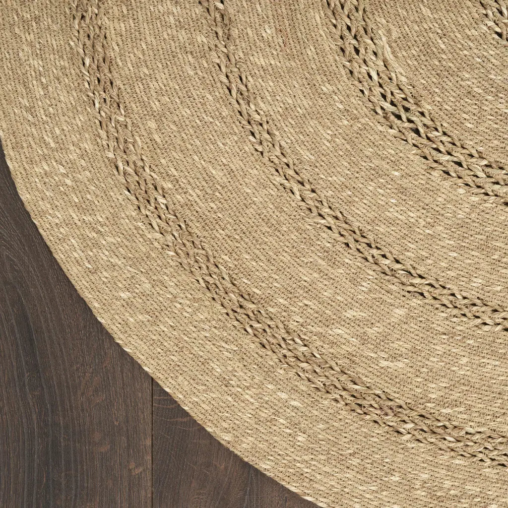 4' Natural And Brown Round Handmade Indoor Outdoor Area Rug Homeroots Outdoor