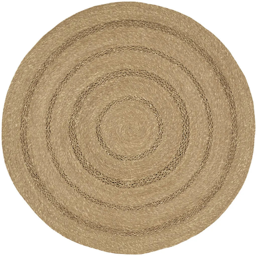 4' Natural And Brown Round Handmade Indoor Outdoor Area Rug Homeroots Outdoor
