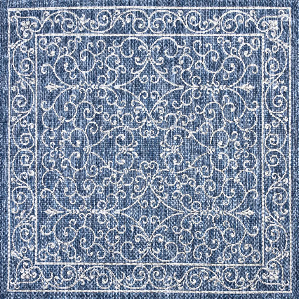 4' Navy Blue And Gray Square Medallion Indoor Outdoor Area Rug Homeroots Outdoor