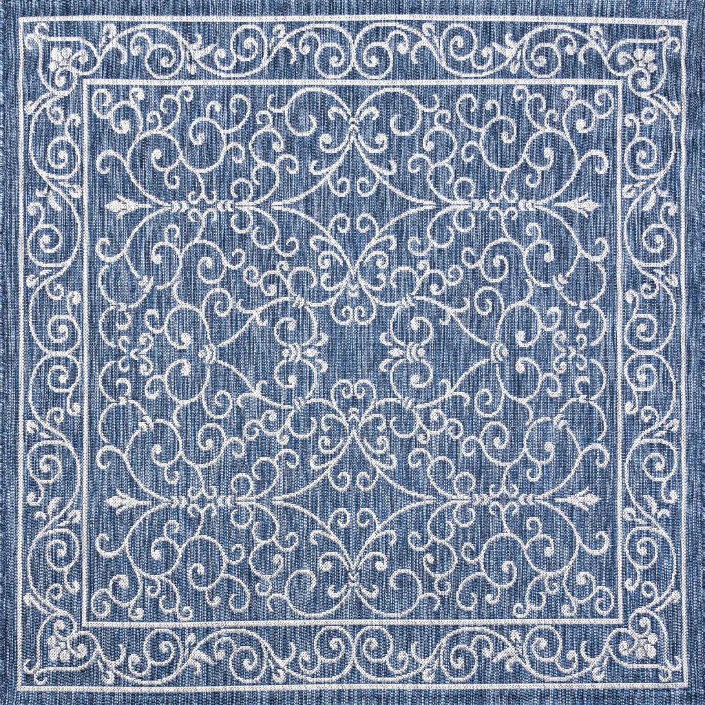4' Navy Blue And Gray Square Medallion Indoor Outdoor Area Rug Homeroots Outdoor