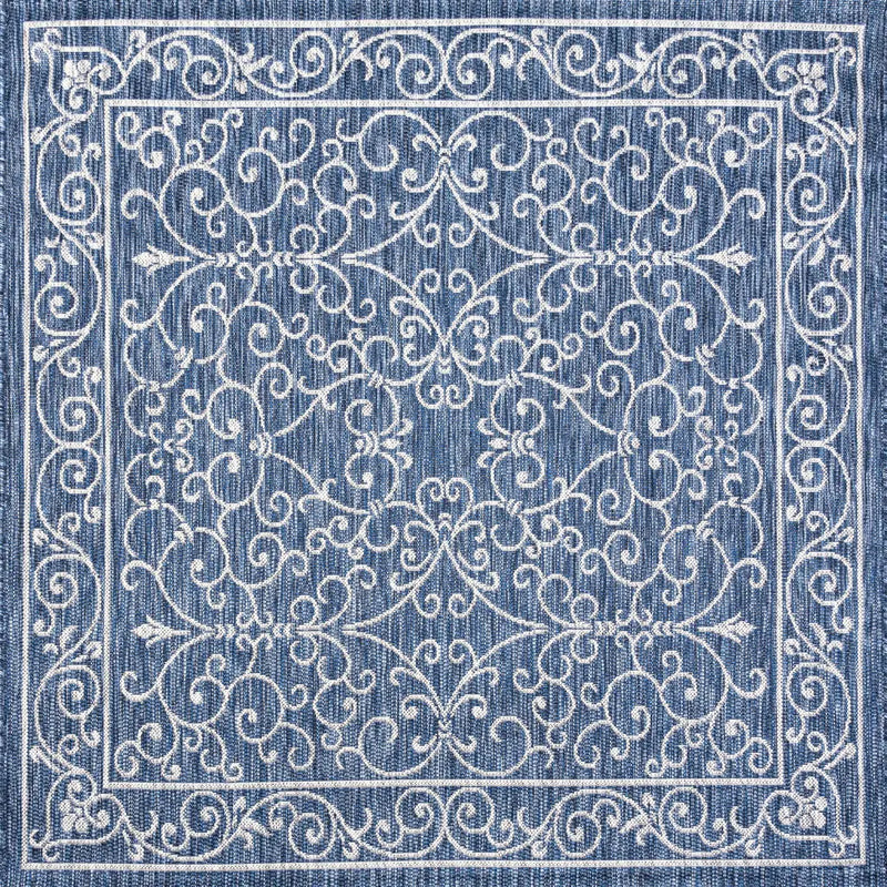 4' Navy Blue And Gray Square Medallion Indoor Outdoor Area Rug Homeroots Outdoor