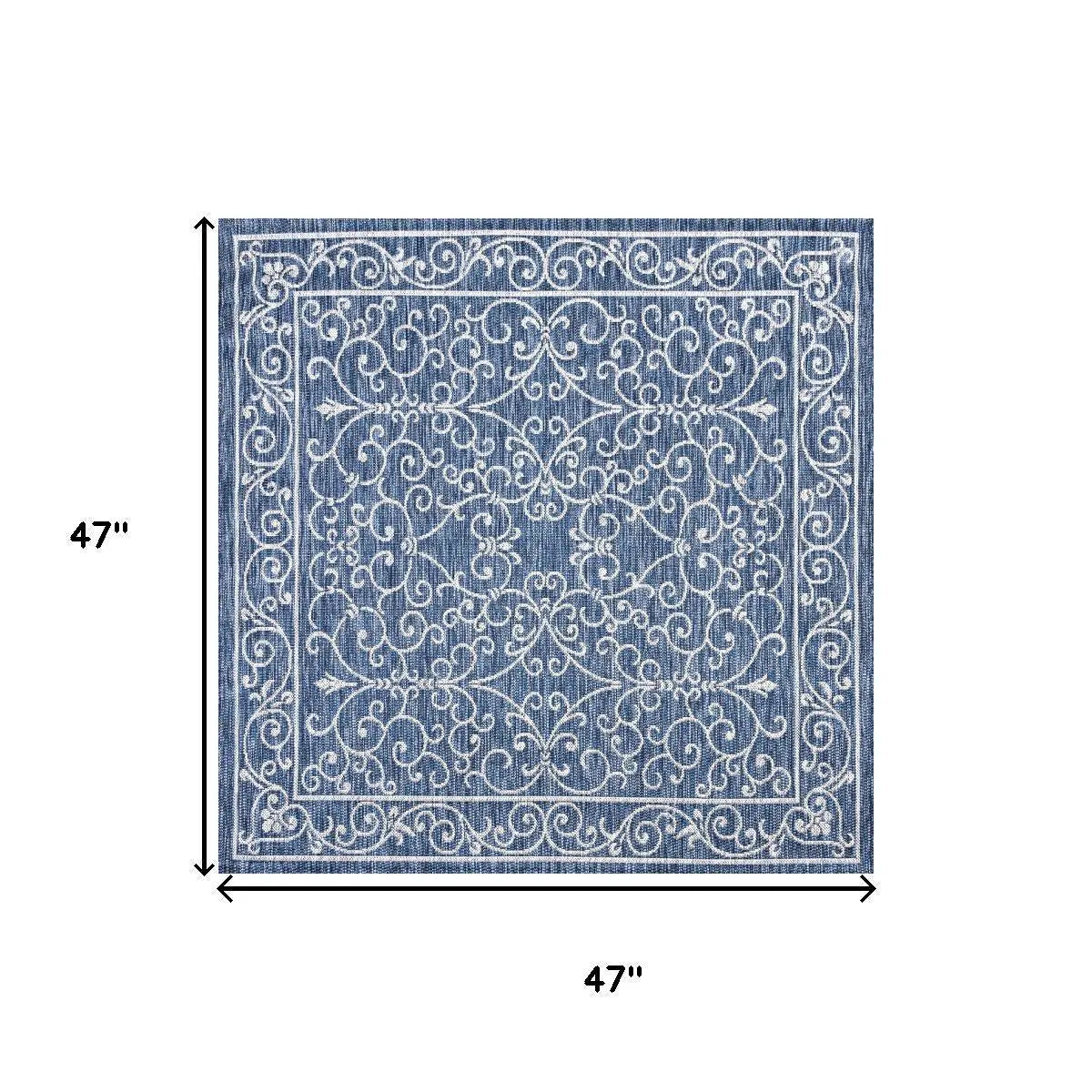 4' Navy Blue And Gray Square Medallion Indoor Outdoor Area Rug Homeroots Outdoor