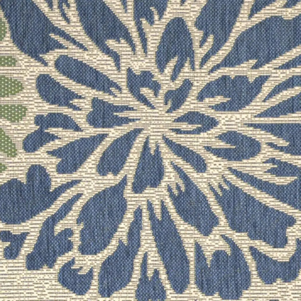 4' Navy Blue And Green Square Floral Indoor Outdoor Area Rug - GreatEagleInc