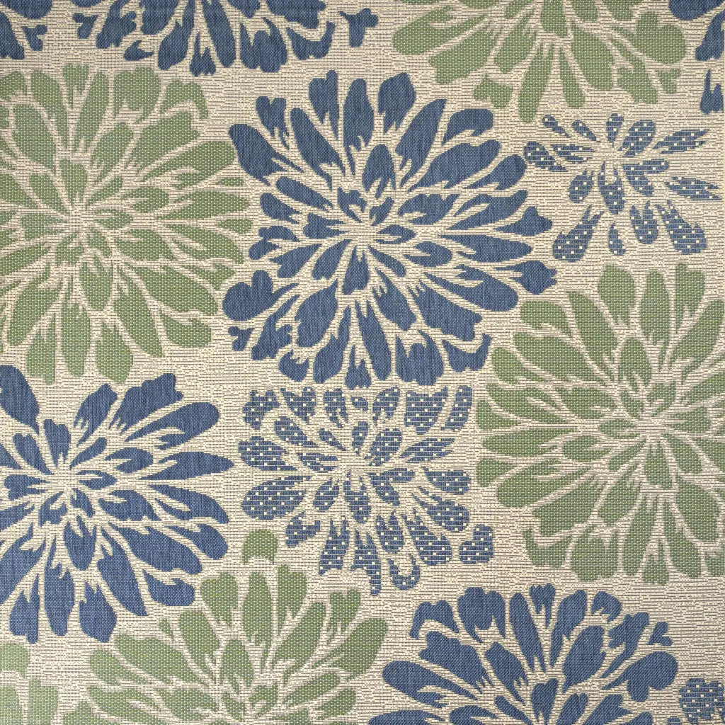 4' Navy Blue And Green Square Floral Indoor Outdoor Area Rug - GreatEagleInc