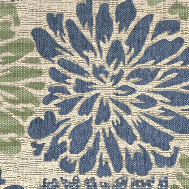 4' Navy Blue And Green Square Floral Indoor Outdoor Area Rug - GreatEagleInc
