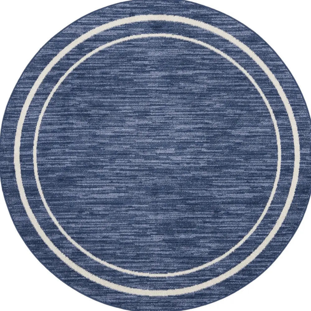 4' Navy Blue And Ivory Round Indoor Outdoor Area Rug Homeroots Outdoor