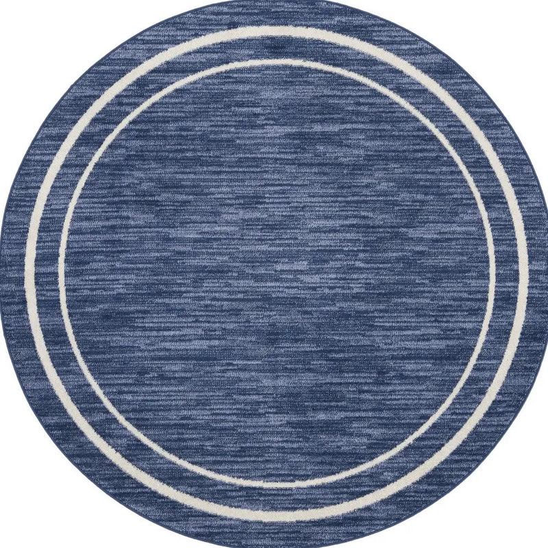 4' Navy Blue And Ivory Round Indoor Outdoor Area Rug Homeroots Outdoor