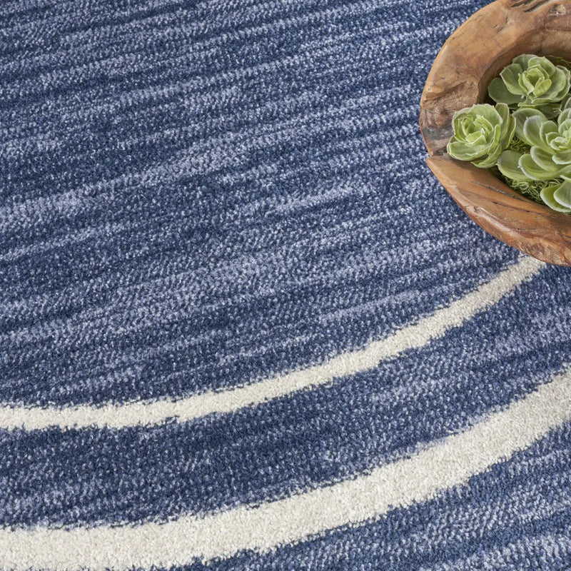 4' Navy Blue And Ivory Round Indoor Outdoor Area Rug Homeroots Outdoor