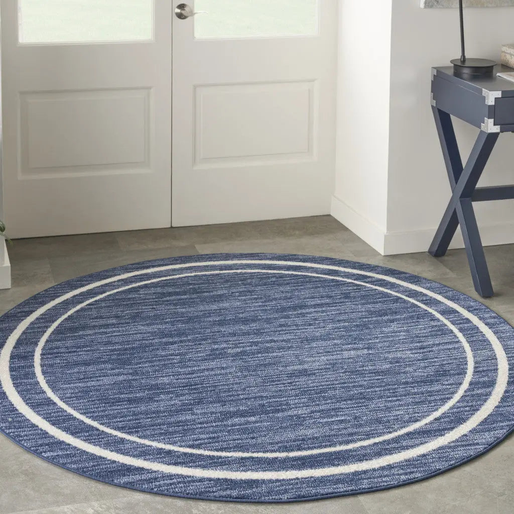 4' Navy Blue And Ivory Round Indoor Outdoor Area Rug Homeroots Outdoor