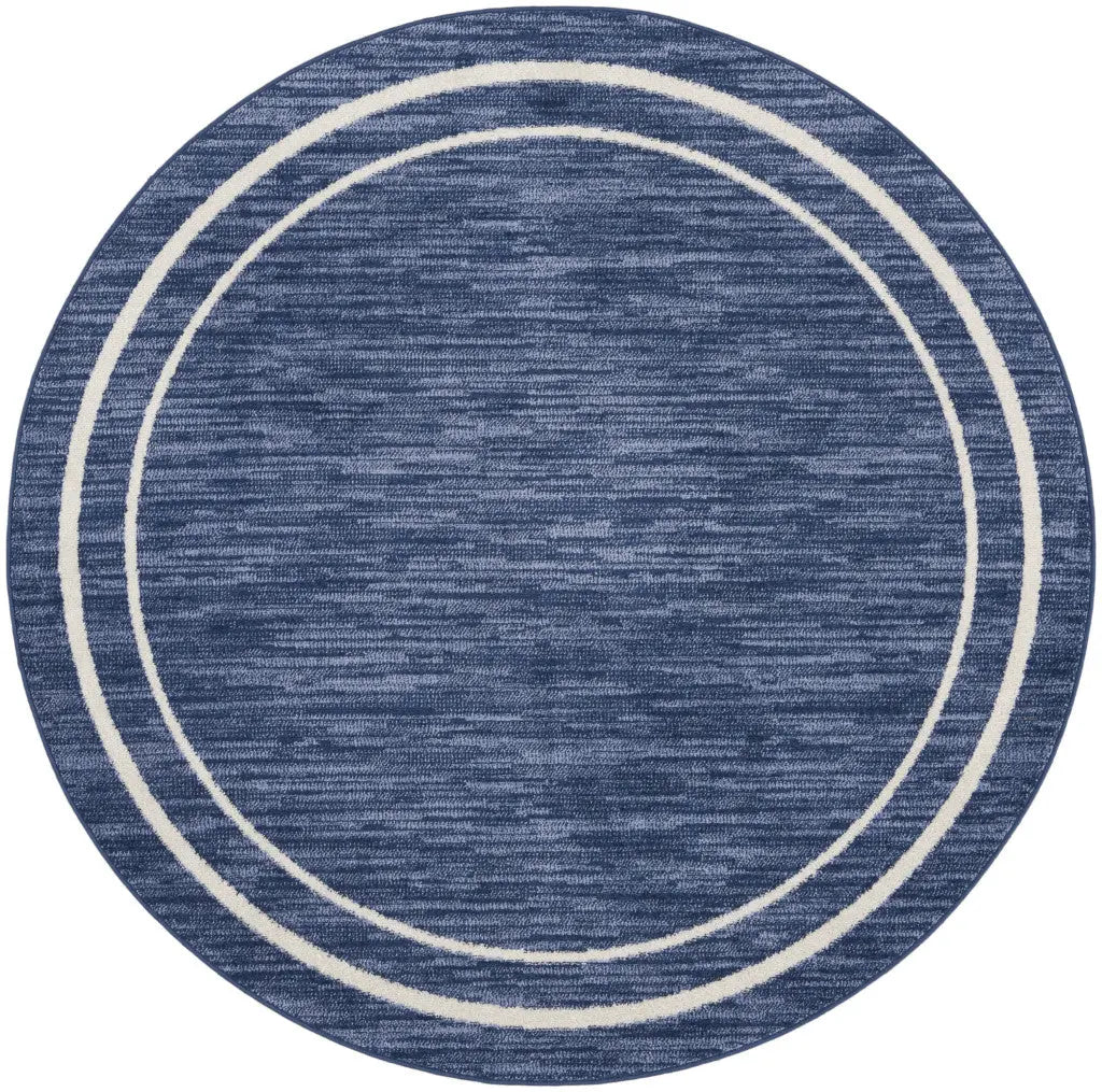 4' Navy Blue And Ivory Round Indoor Outdoor Area Rug Homeroots Outdoor