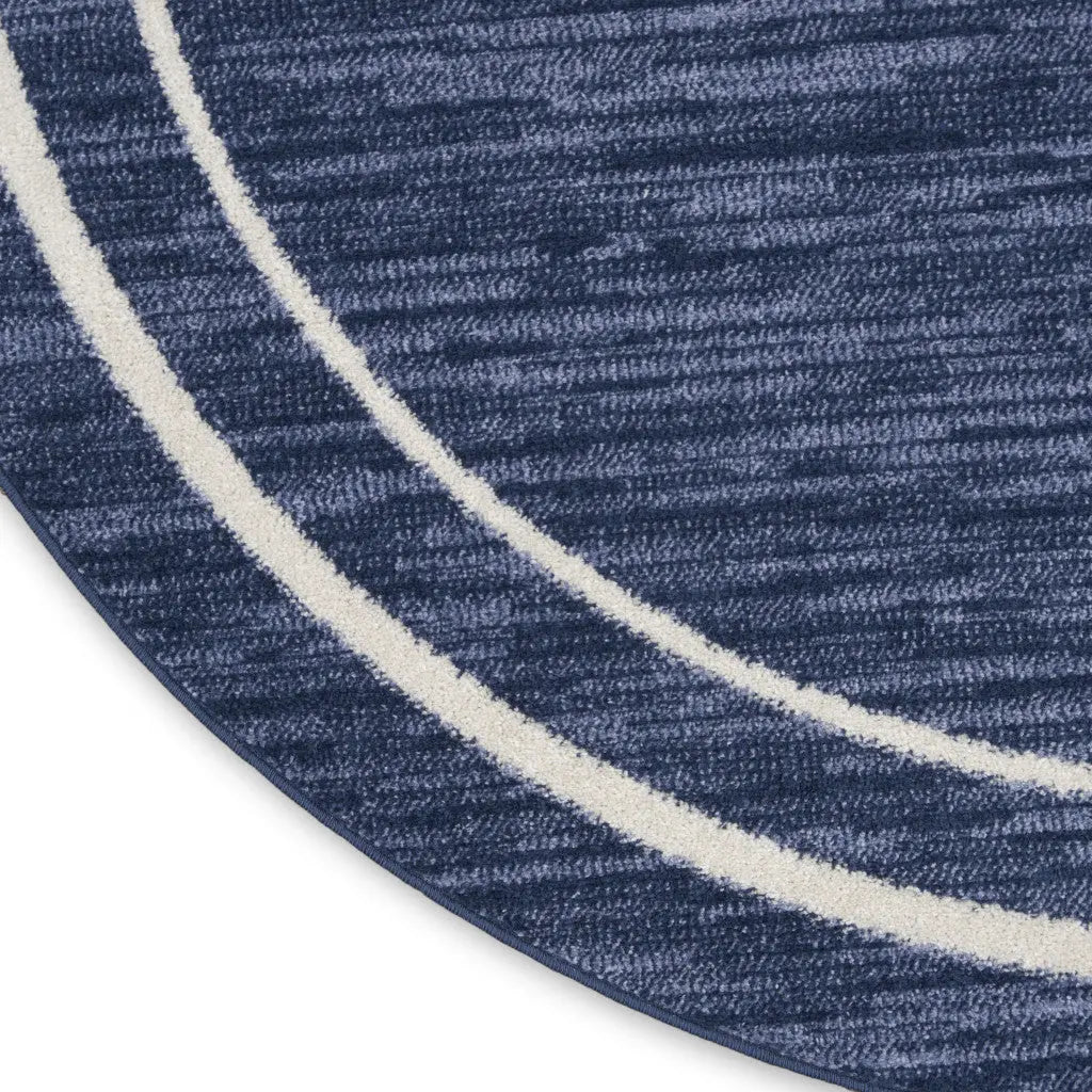 4' Navy Blue And Ivory Round Indoor Outdoor Area Rug Homeroots Outdoor