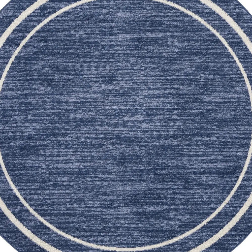4' Navy Blue And Ivory Round Indoor Outdoor Area Rug Homeroots Outdoor