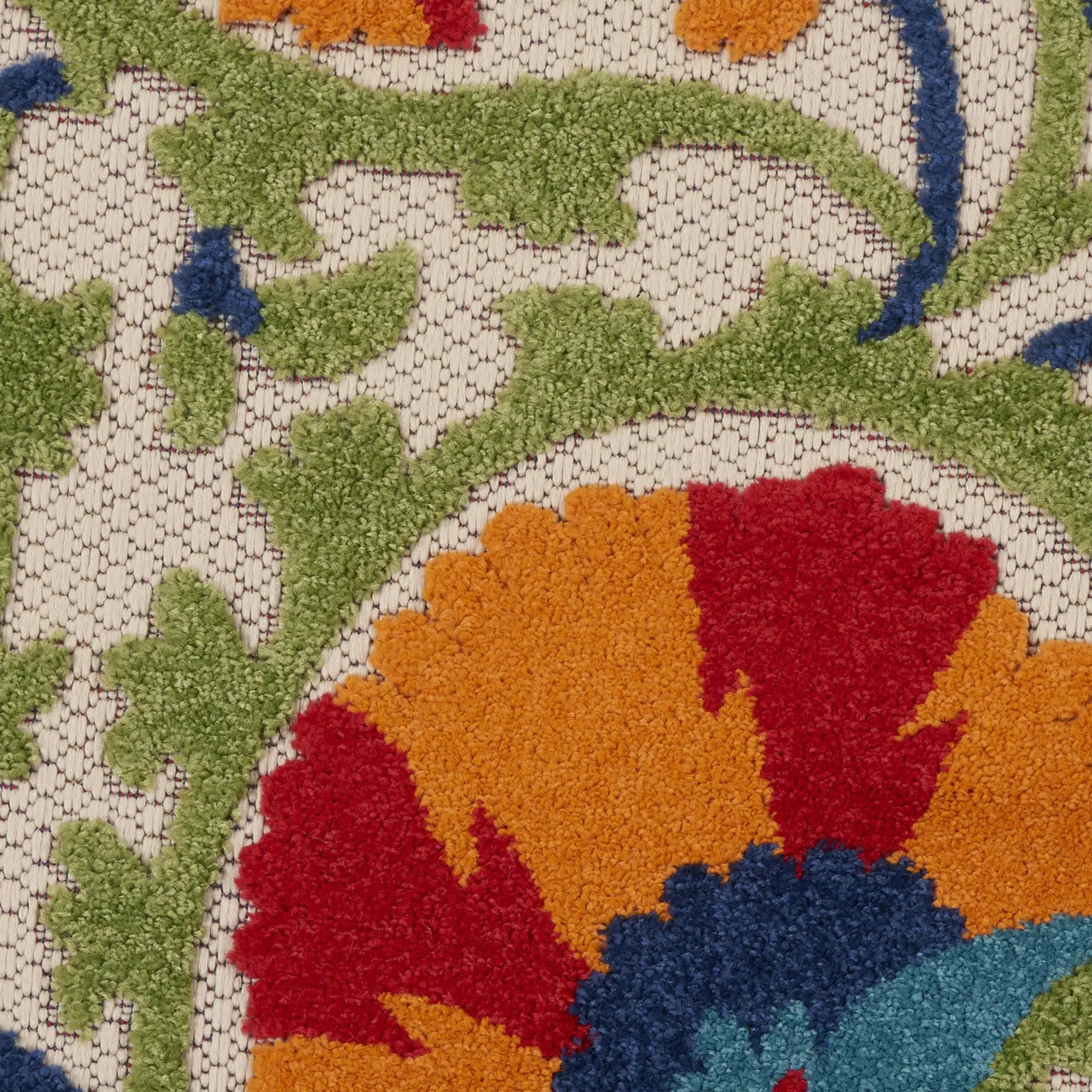 4' Navy Blue Beige Green Blue And Red Round Floral Indoor Outdoor Area Rug Homeroots Outdoor