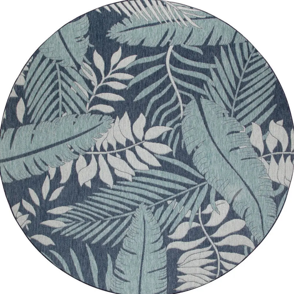 4' Navy Blue Round Floral Indoor Outdoor Area Rug Homeroots Outdoor
