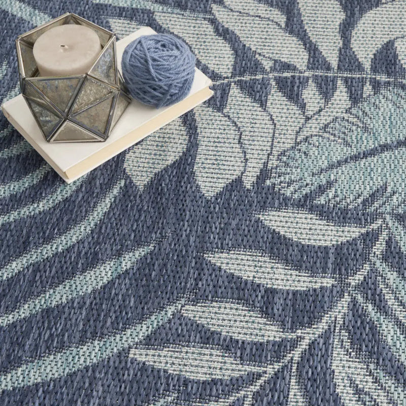 4' Navy Blue Round Floral Indoor Outdoor Area Rug Homeroots Outdoor