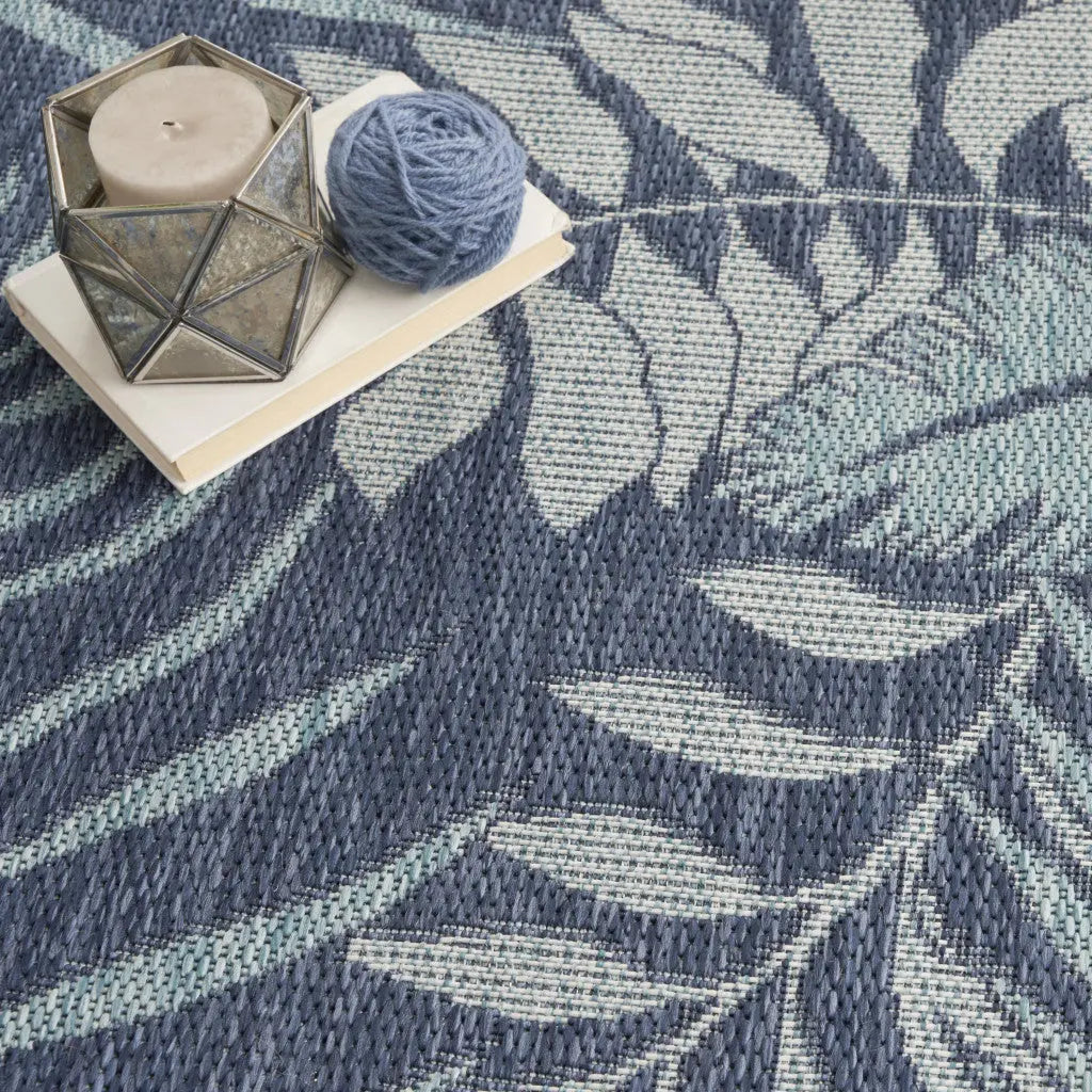 4' Navy Blue Round Floral Indoor Outdoor Area Rug Homeroots Outdoor