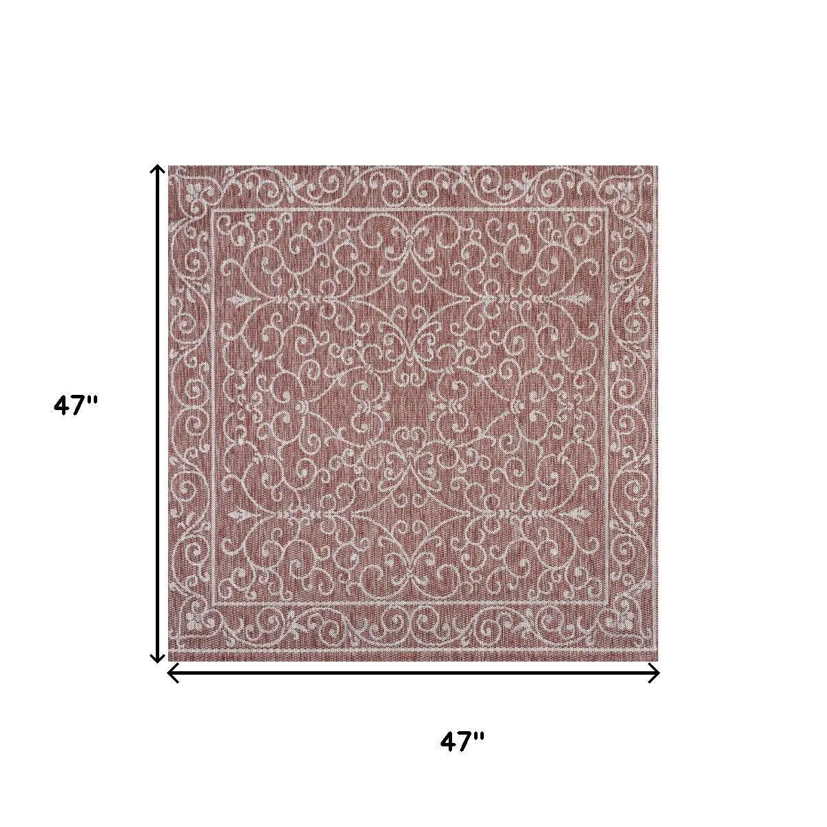 4' Red And Beige Square Medallion Indoor Outdoor Area Rug Homeroots Outdoor