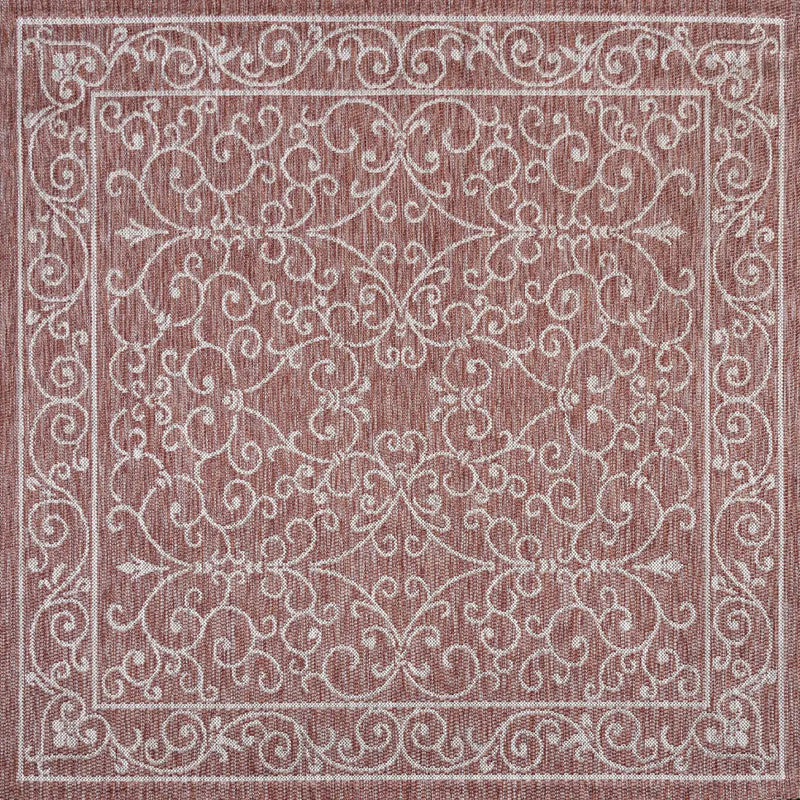 4' Red And Beige Square Medallion Indoor Outdoor Area Rug Homeroots Outdoor