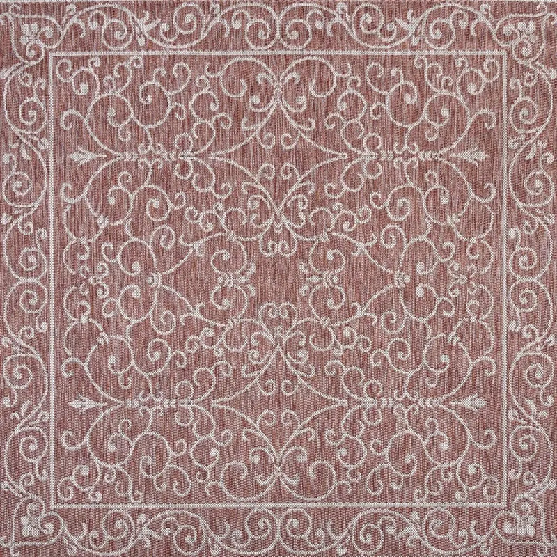 4' Red And Beige Square Medallion Indoor Outdoor Area Rug Homeroots Outdoor
