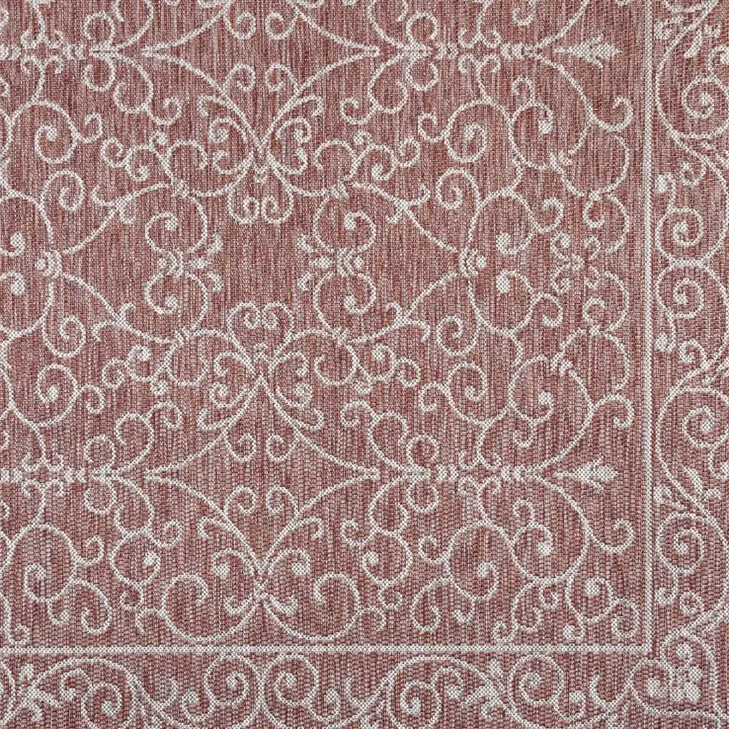 4' Red And Beige Square Medallion Indoor Outdoor Area Rug Homeroots Outdoor