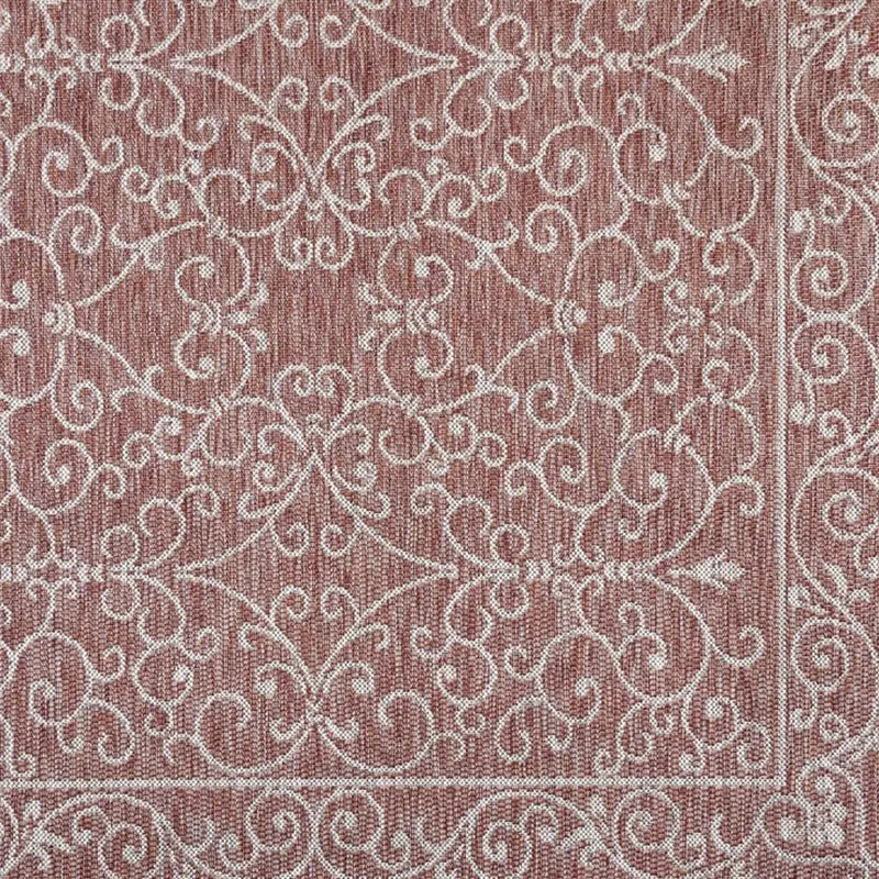 4' Red And Beige Square Medallion Indoor Outdoor Area Rug Homeroots Outdoor