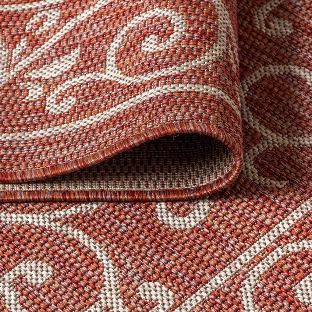 4' Red And Beige Square Medallion Indoor Outdoor Area Rug Homeroots Outdoor