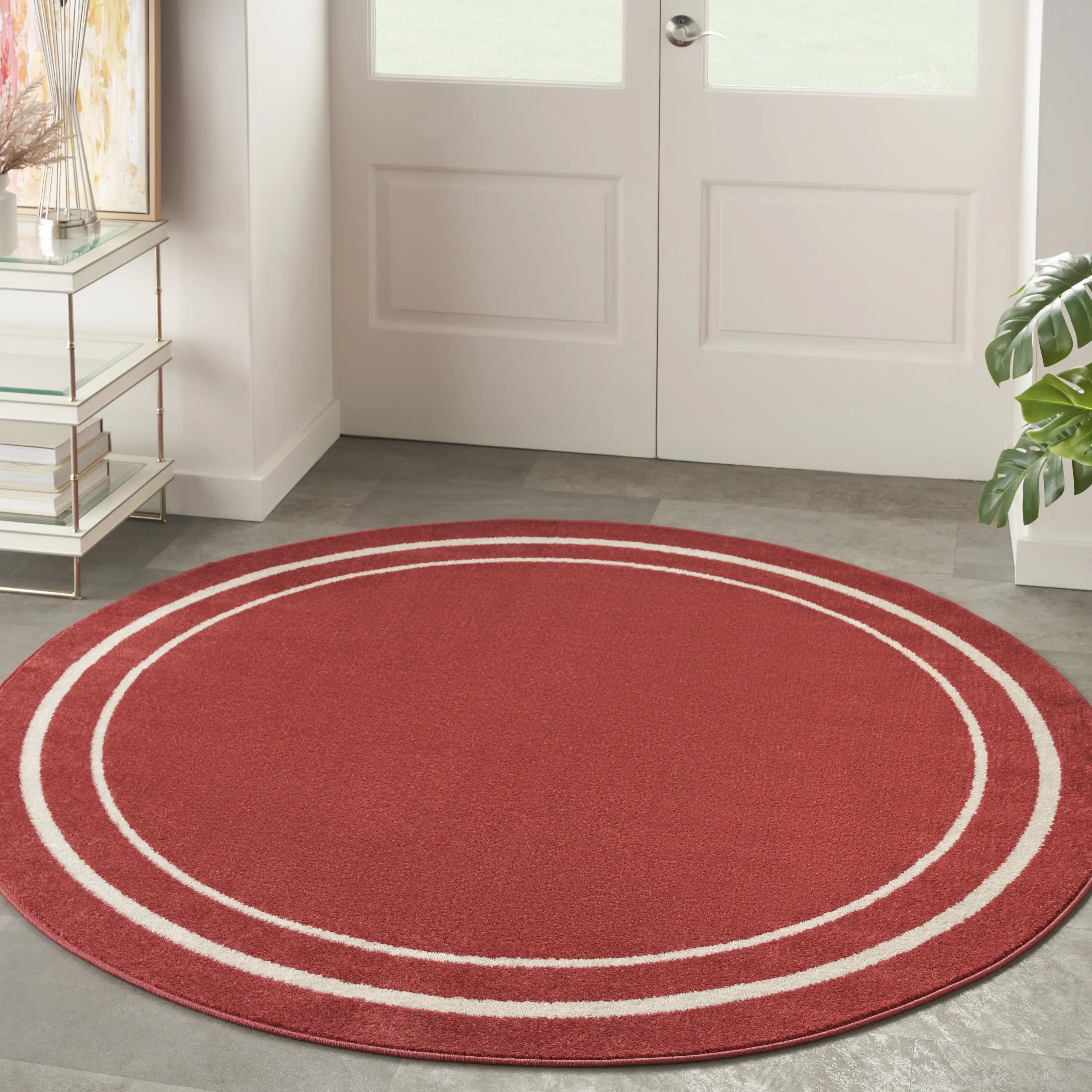 4' Red And Ivory Round Indoor Outdoor Area Rug Homeroots Outdoor