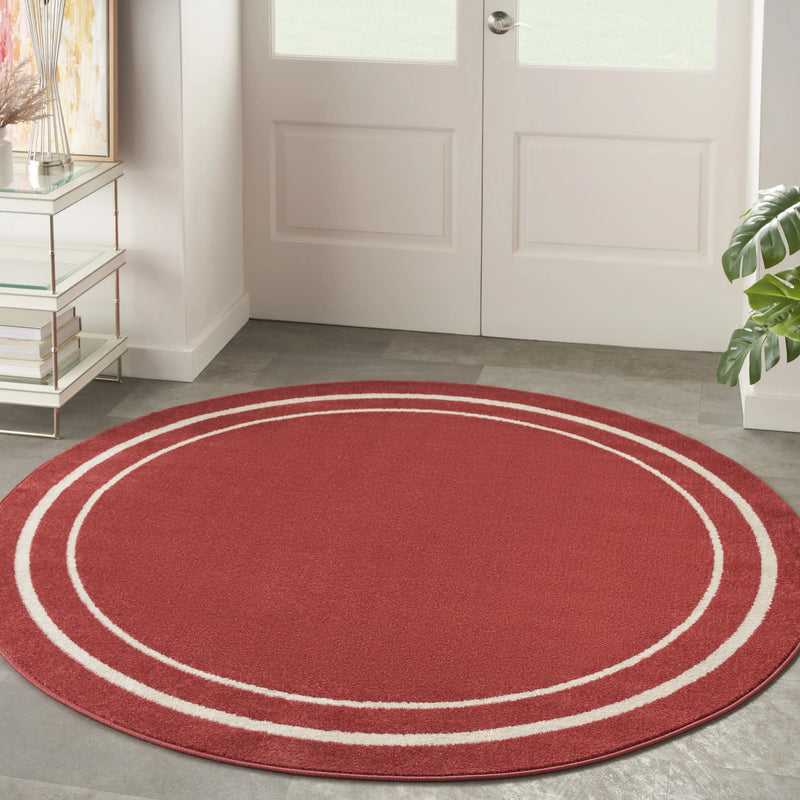 4' Red And Ivory Round Indoor Outdoor Area Rug Homeroots Outdoor