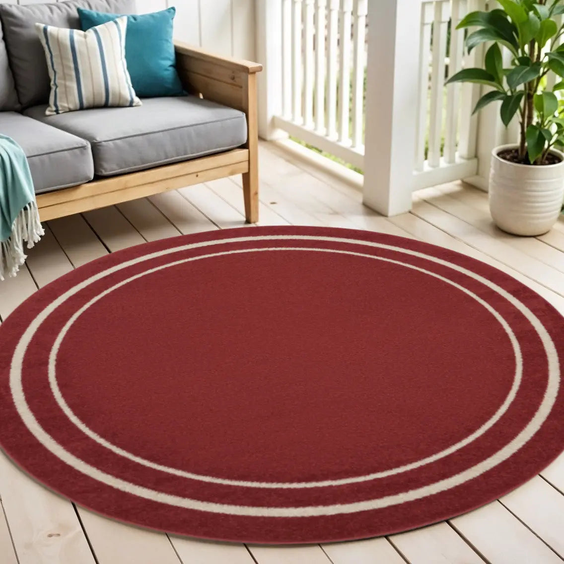 4' Red And Ivory Round Indoor Outdoor Area Rug Homeroots Outdoor