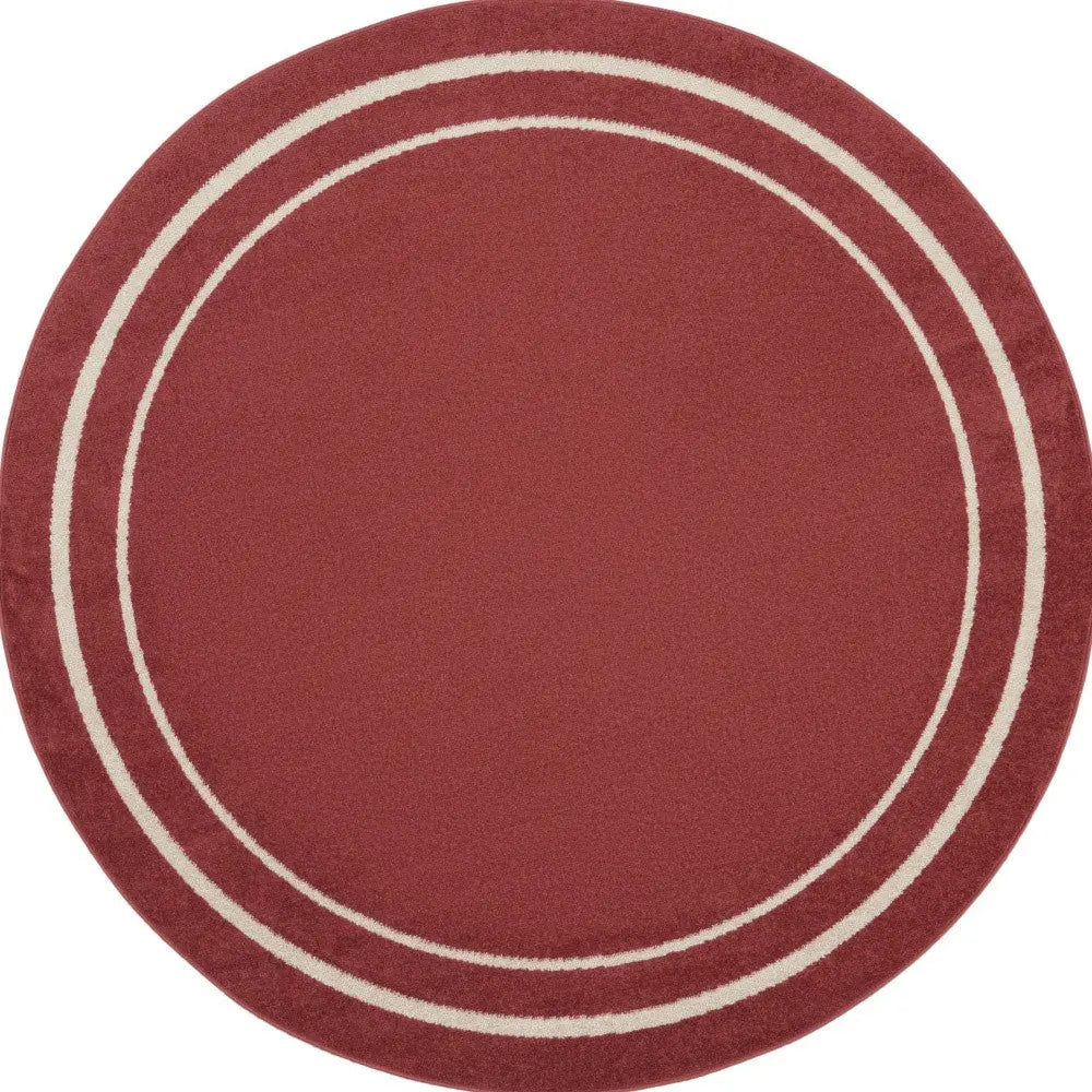 4' Red And Ivory Round Indoor Outdoor Area Rug Homeroots Outdoor