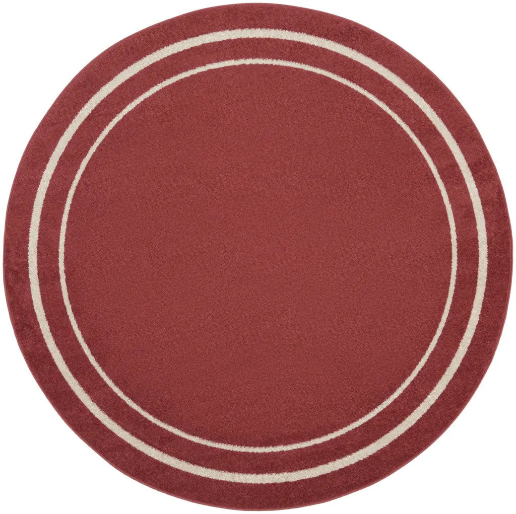 4' Red And Ivory Round Indoor Outdoor Area Rug Homeroots Outdoor