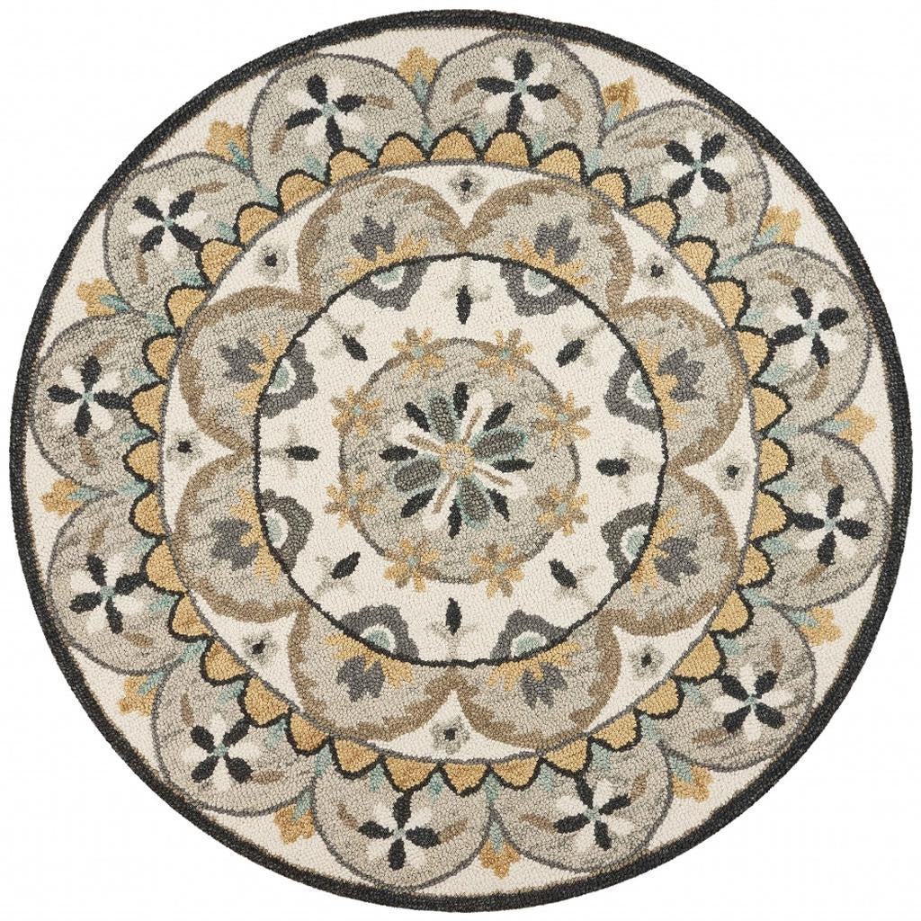 4' Round Gray And Ivory Floral Bloom Area Rug Homeroots Home Decor